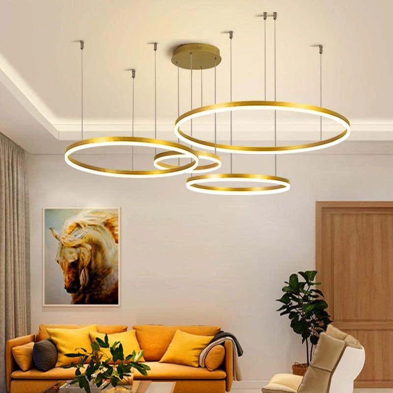 Moderne Hanglamp Cirkelvorm Metaal LED Dimbaar Zwart Goud Bruin Woonkamer Eetkamer Slaapkamer Verstelbaar | Sansoti