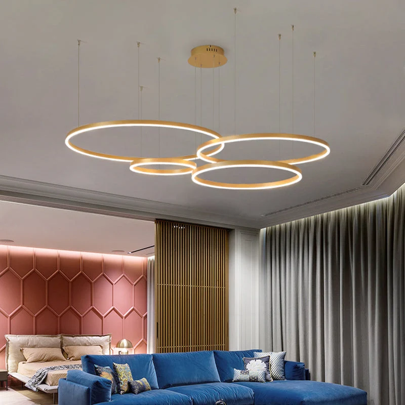 Moderne Hanglamp Cirkelvorm Metaal LED Dimbaar Zwart Goud Bruin Woonkamer Eetkamer Slaapkamer Verstelbaar | Sansoti