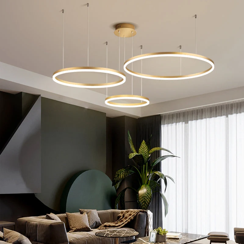 Moderne Hanglamp Cirkelvorm Metaal LED Dimbaar Zwart Goud Bruin Woonkamer Eetkamer Slaapkamer Verstelbaar | Sansoti
