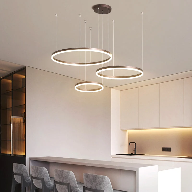 Moderne Hanglamp Cirkelvorm Metaal LED Dimbaar Zwart Goud Bruin Woonkamer Eetkamer Slaapkamer Verstelbaar | Sansoti
