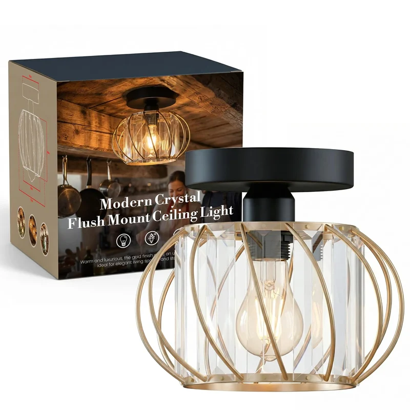 Kristall Deckenlampe E27 Vintage Käfigleuchte Wohnzimmer ~3575