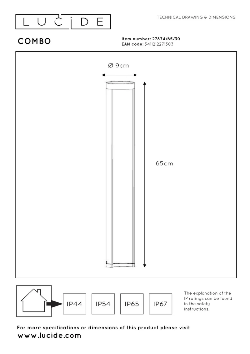 LED-Pollerleuchte Combo IP54 65cm 3000K Schwarz