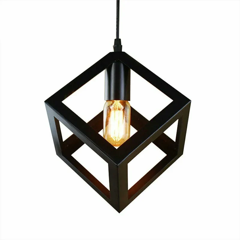 Pendelleuchte Würfel mit Metall Käfig E27 Fassung~3501