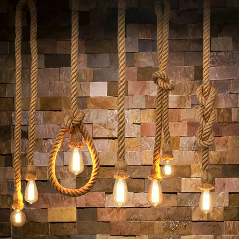 Rustikale Taulampe Hanfseil – Vintage Pendelleuchte Loft | E27 ~3496