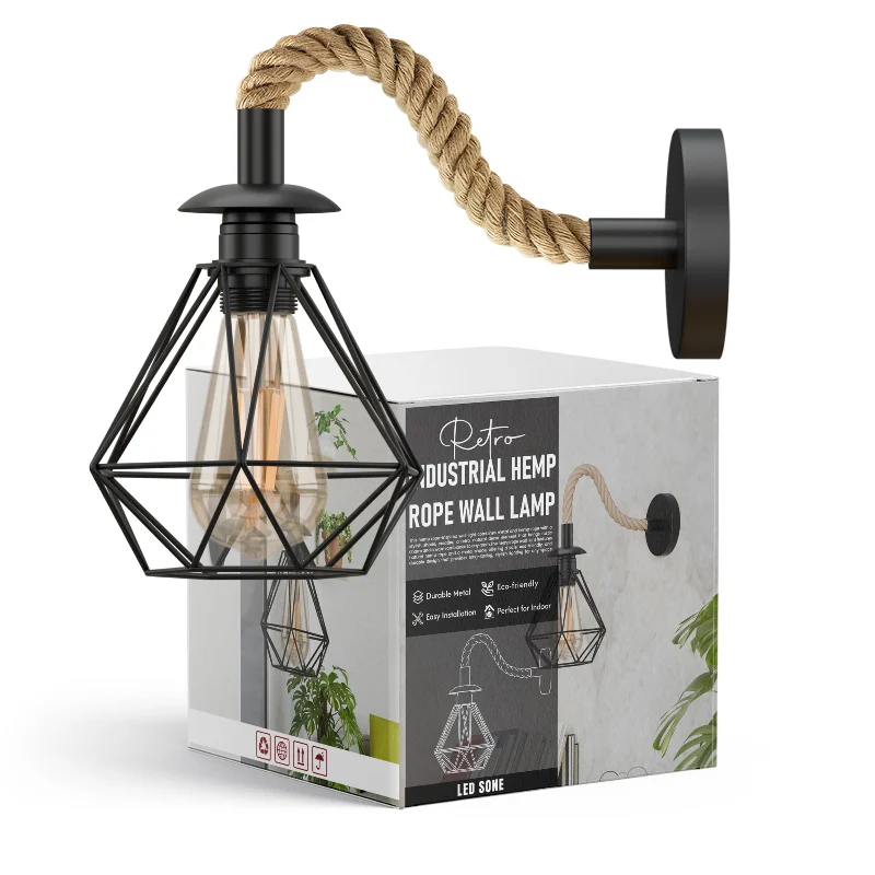 Hanfseil Wandlampe Retro Industrial Design mit Glühbirnen ~3486