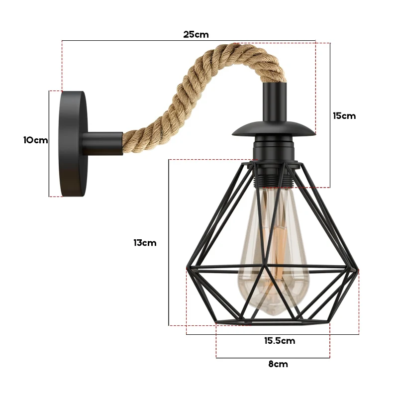 Hanfseil Wandlampe Retro Industrial Design mit Glühbirnen ~3486