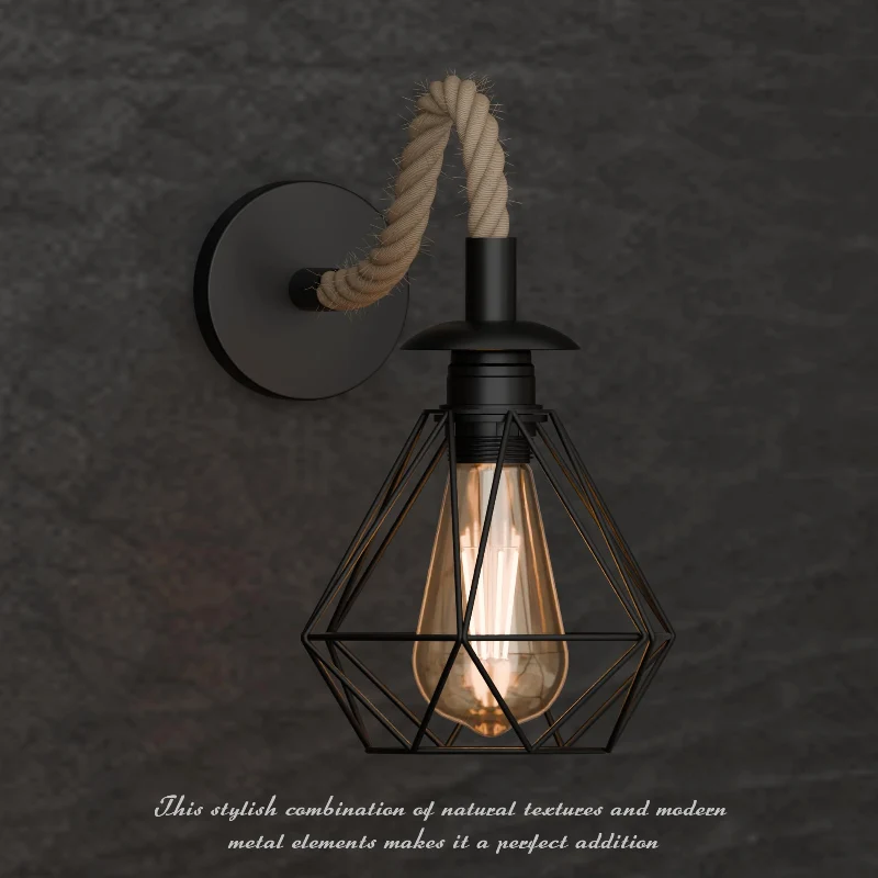 Hanfseil Wandlampe Retro Industrial Design mit Glühbirnen ~3486