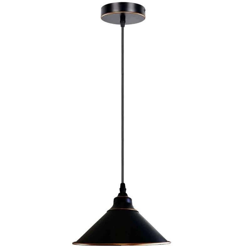 Schwarze Hängelampe mit goldfarbenem Innenfutter ~3552