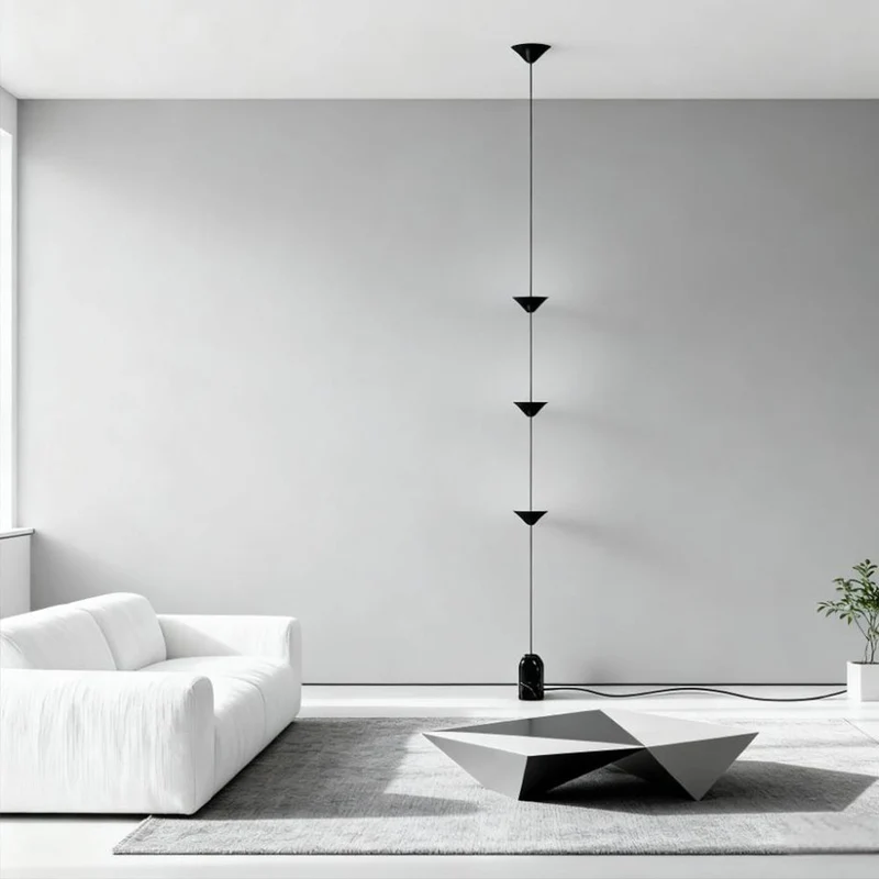 Sculpturale Hanglamp met Drie Conische Kappen Natuurstenen Voetstuk LED Warm Licht Modern Design Woonkamer | Sansoti