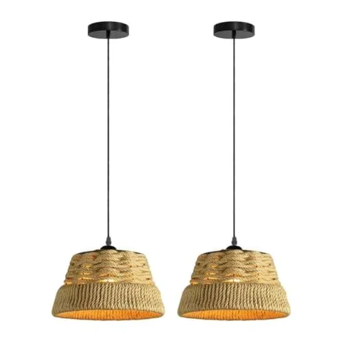 All Seasons Life 2er Set Boho Hängeleuchten aus Hanfseil Pendellampen ~3489