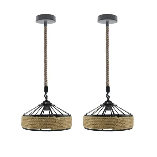 All Seasons Life 2er Set Boho Hängeleuchten aus Hanfseil Pendellampen ~3489