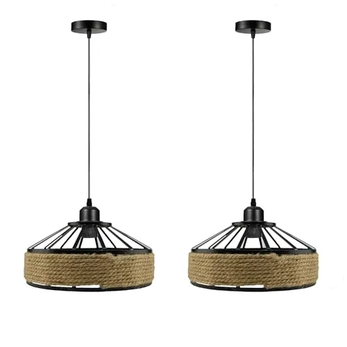All Seasons Life 2er Set Boho Hängeleuchten aus Hanfseil Pendellampen ~3489