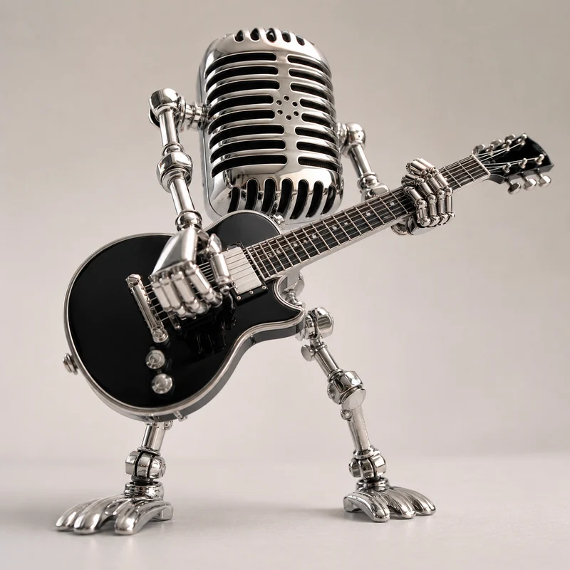 Tafellamp Robot met Gitaar Metaal Dimbaar LED Verlichting Bureau Nachtkastje Modern Speels Design Kind | Sansoti