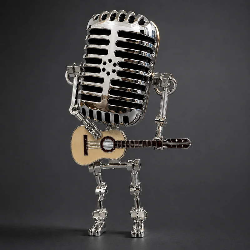 Tafellamp Robot met Gitaar Metaal Dimbaar LED Verlichting Bureau Nachtkastje Modern Speels Design Kind | Sansoti