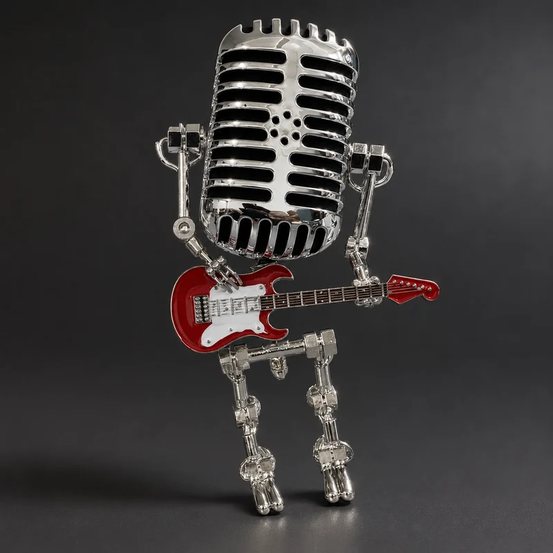 Tafellamp Robot met Gitaar Metaal Dimbaar LED Verlichting Bureau Nachtkastje Modern Speels Design Kind | Sansoti