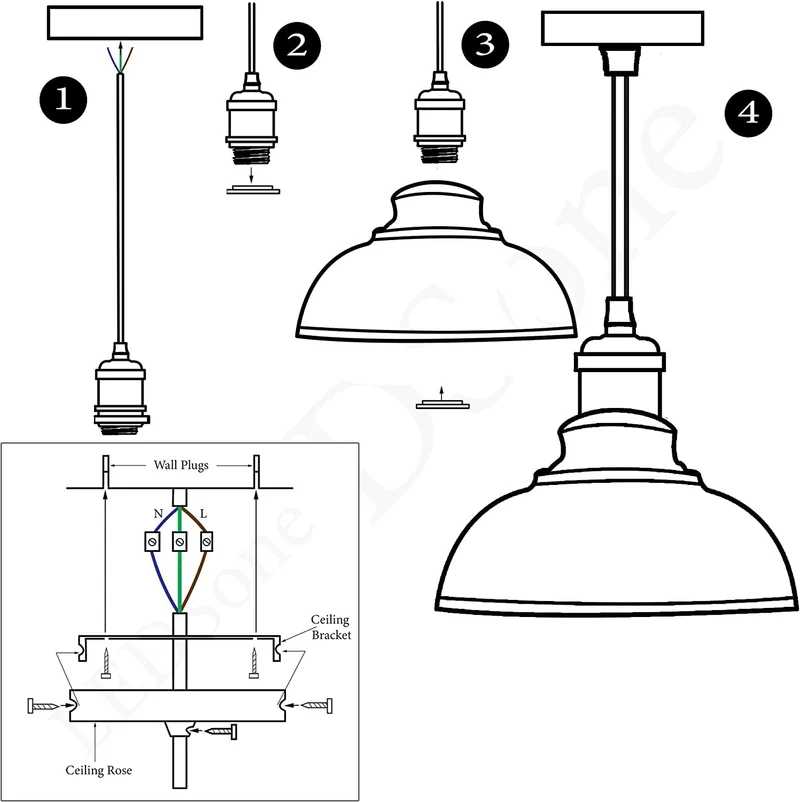 All Seasons Life 3pz Lampada Sospensione Industriale Vintage Metallo ~3422