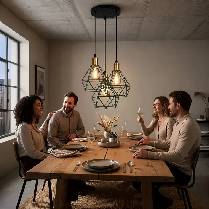 Industriell 3-flammige Cluster Pendelleuchte mit Verstellbarem Kabel~3533