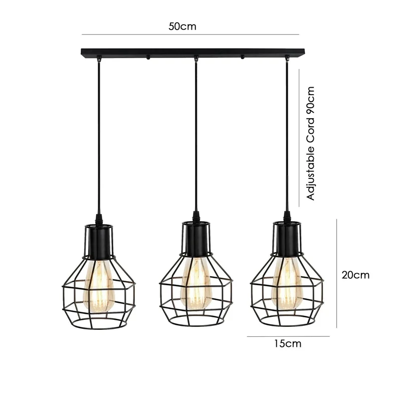 Vintage Industrial Retro 3-fach Decken Pendelleuchte~3463