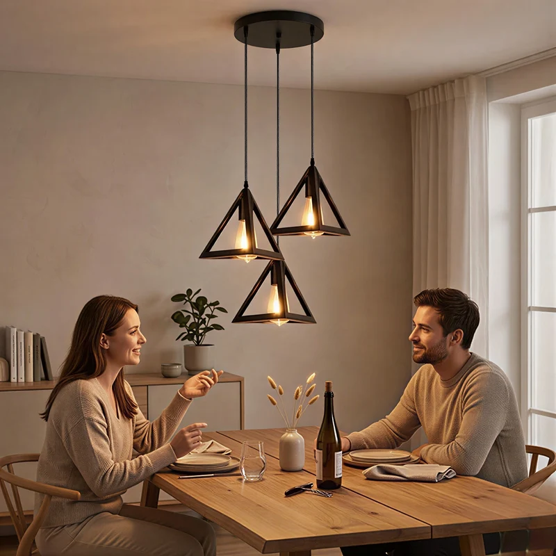 Moderne Schwarze 3 Kopf Pendelleuchte mit Verstellbarem Kabel~3461