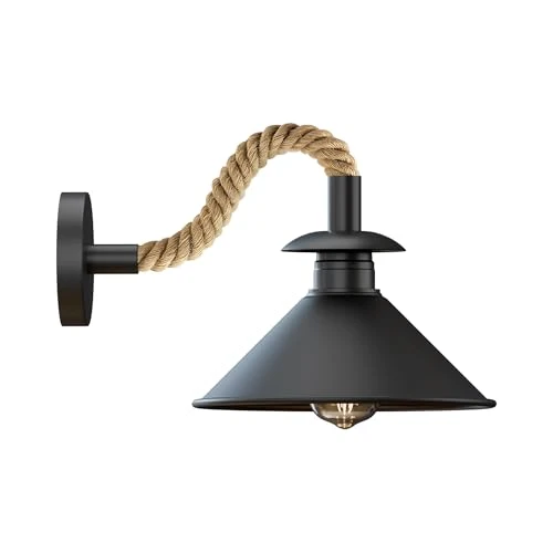 Schwarz Wandleuchte mit Hanfseil ~3528