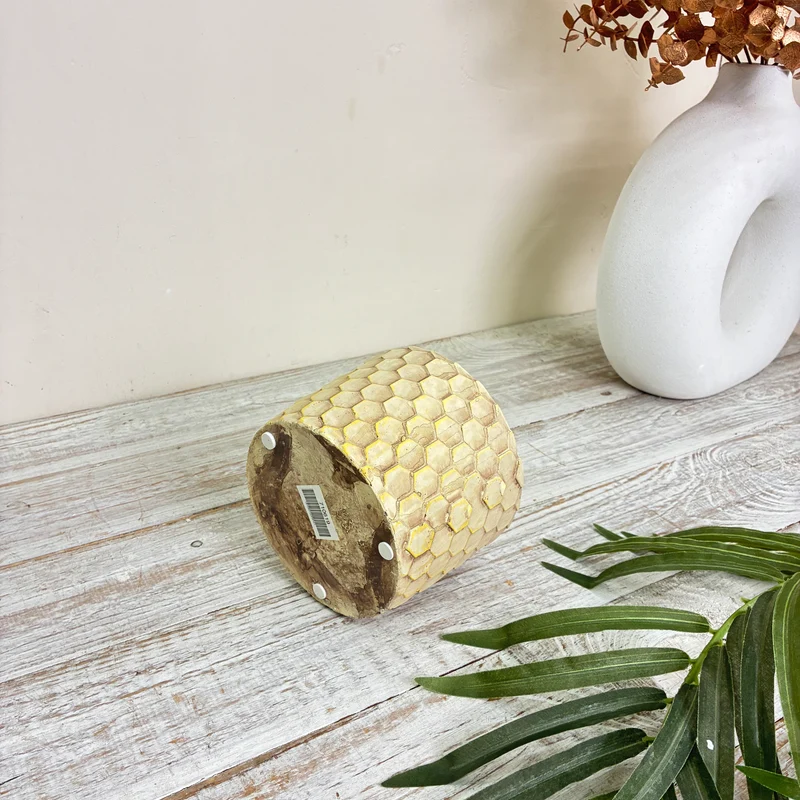 PTMD Keramik Übertopf 14cm Blumentopf Wabenmuster Gelb Creme Gebraucht