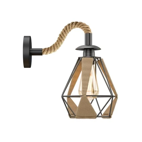 All Seasons Life Retro Hanfseil Wandleuchte mit E27 Metallschirm ~ 3366