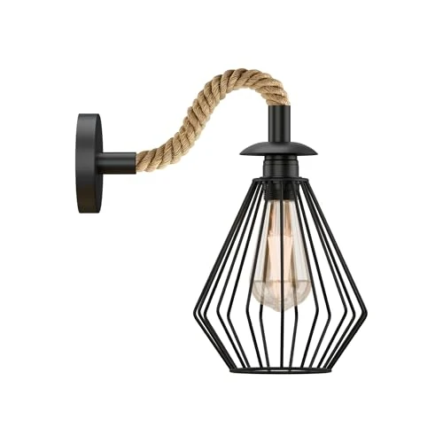 All Seasons Life Retro Hanfseil Wandleuchte mit E27 Metallschirm ~ 3366
