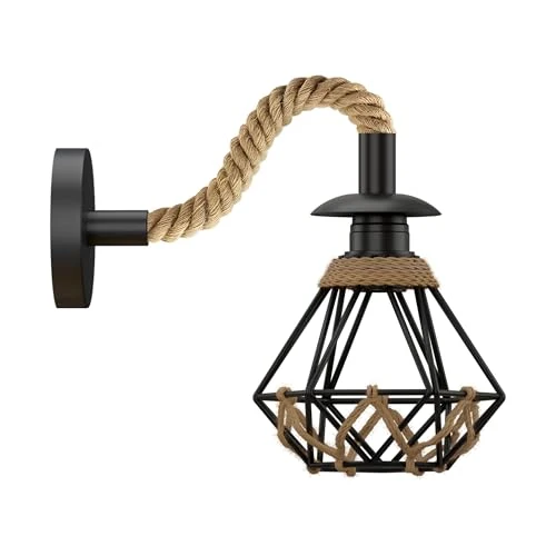 All Seasons Life Retro Hanfseil Wandleuchte mit E27 Metallschirm ~ 3366