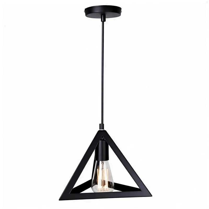 Moderne Dreieck Drahtkorb Pendelleuchte Schwarz~3459