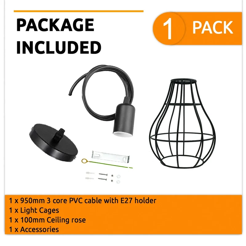 Industrielle schwarze Draht Pendelleuchte Metall~3453