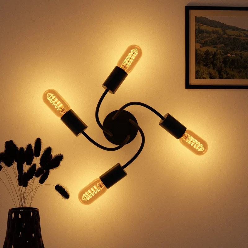 Moderne schwarze 4-fach verstellbare LED-Deckenleuchte für Wohnkultur~3451