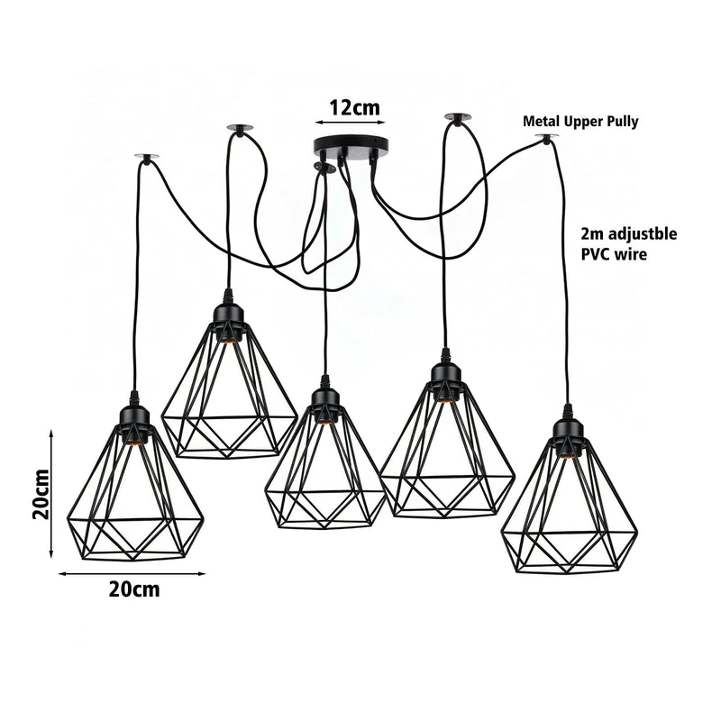 All Seasons Life Lampada Sospensione Spider 5 Vie Industriale Diamante ~3406