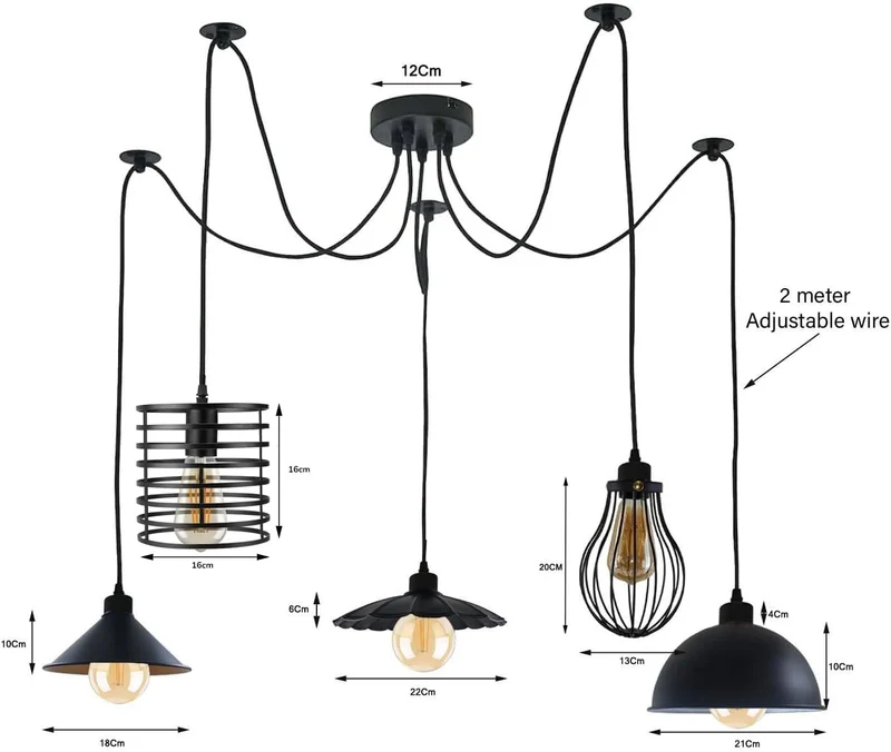 All Seasons Life Lampada Sospensione Spider 5 Vie Industriale Diamante ~3406