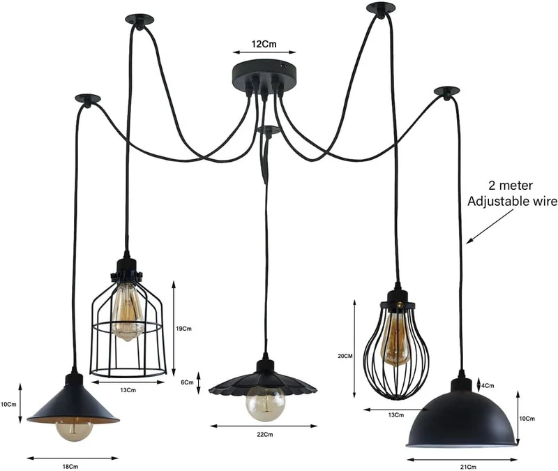 All Seasons Life Lampada Sospensione Spider 5 Vie Industriale Diamante ~3406