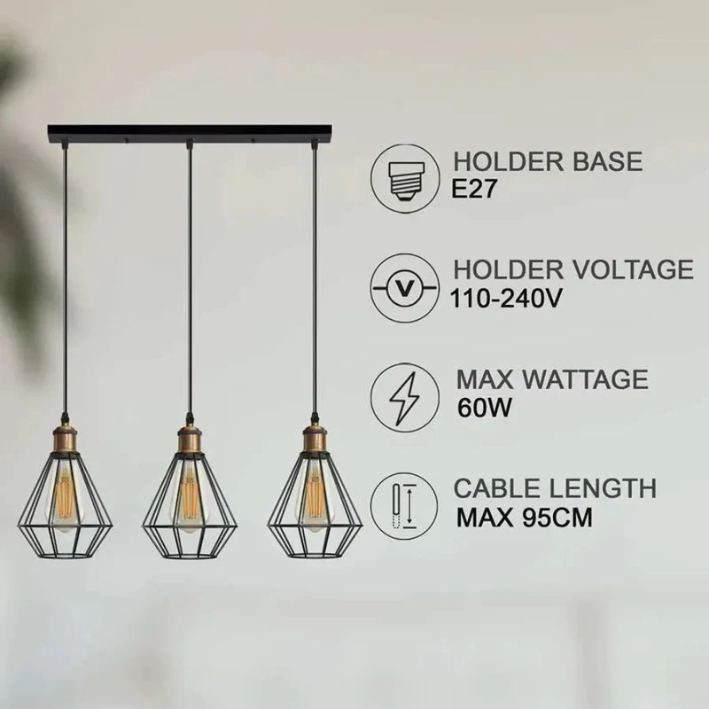 Industrielle 3-flammige Pendelleuchte für die Küche~3344
