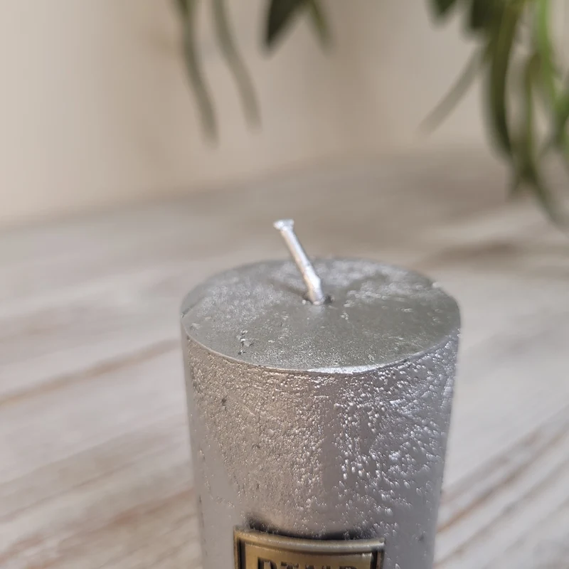 PTMD Stumpenkerze Silber 6cm Rustikal Deko
