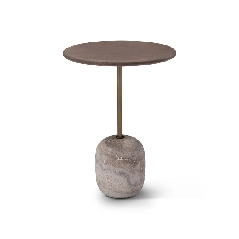 Casa Padrino Luxus Beistelltisch Hellgrau / Bronze Ø 40 x H. 55 cm - Beistelltisch mit Travertin - Moderne Wohnzimmer Möbel - Luxus Qualität