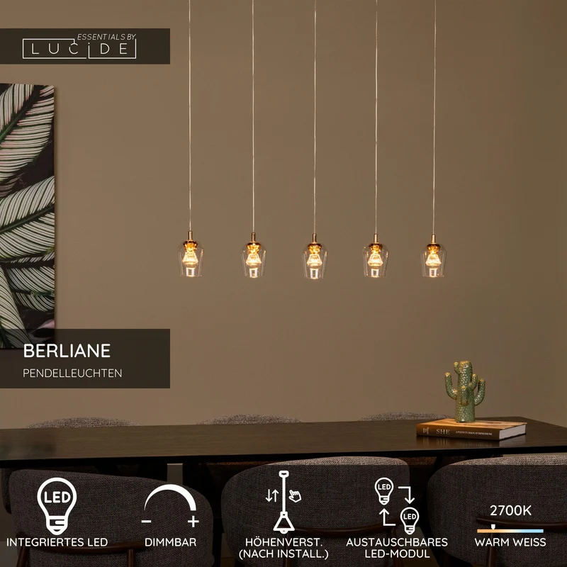 LED-Pendelleuchte Berliane 5-flammig dimmbar 93cm