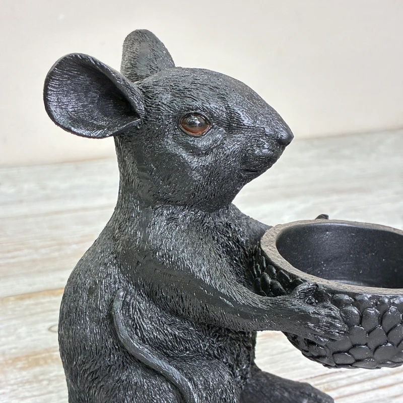Teelichthalter Maus schwarz Kunststoff 12,5cm