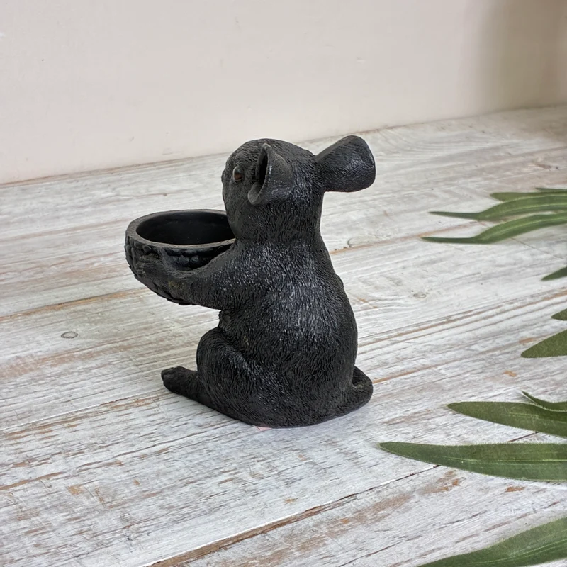 Teelichthalter Maus schwarz Kunststoff 12,5cm