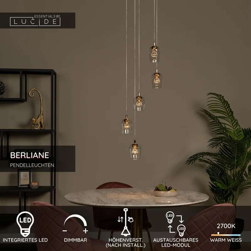 LED-Pendelleuchte Berliane 5-flammig dimmbar rund Ø 34cm