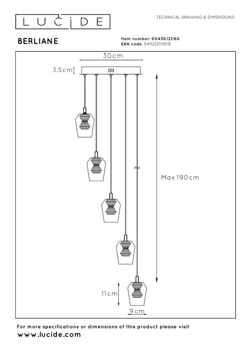 LED-Pendelleuchte Berliane 5-flammig dimmbar rund Ø 34cm
