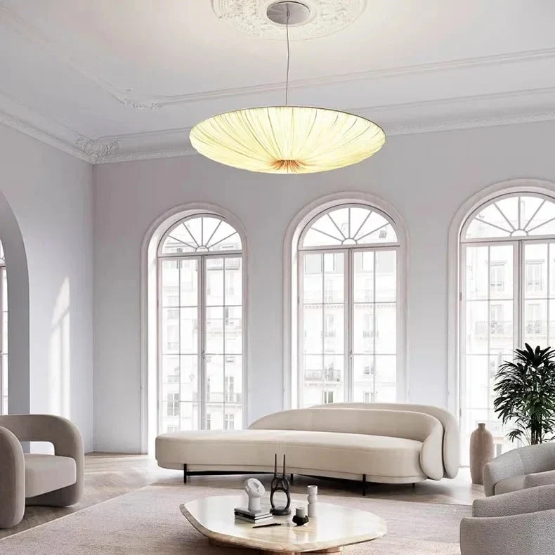 Geplooide Kroonluchter met Parasol-Design – Stoffen Hanglamp voor Eetkamer Woonkamer en Slaapkamer Sfeer | Sansoti