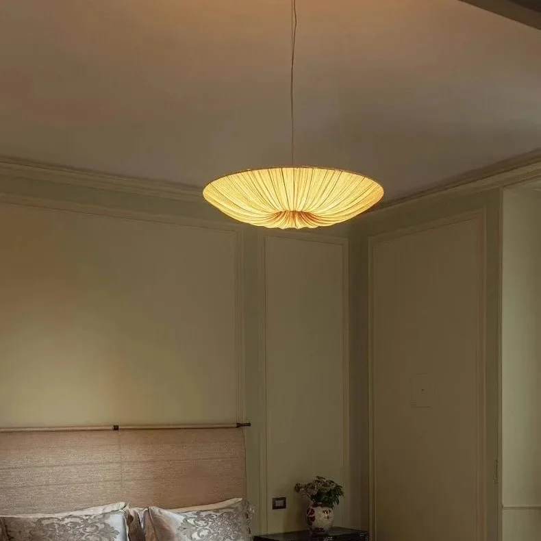 Geplooide Kroonluchter met Parasol-Design – Stoffen Hanglamp voor Eetkamer Woonkamer en Slaapkamer Sfeer | Sansoti