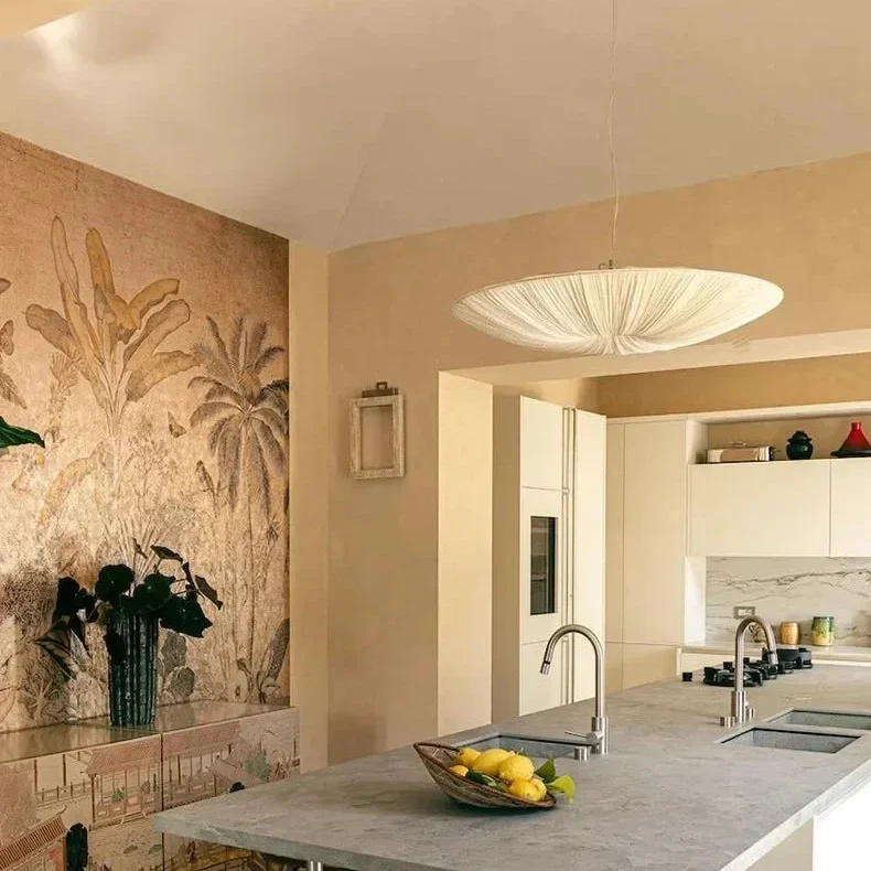 Geplooide Kroonluchter met Parasol-Design – Stoffen Hanglamp voor Eetkamer Woonkamer en Slaapkamer Sfeer | Sansoti