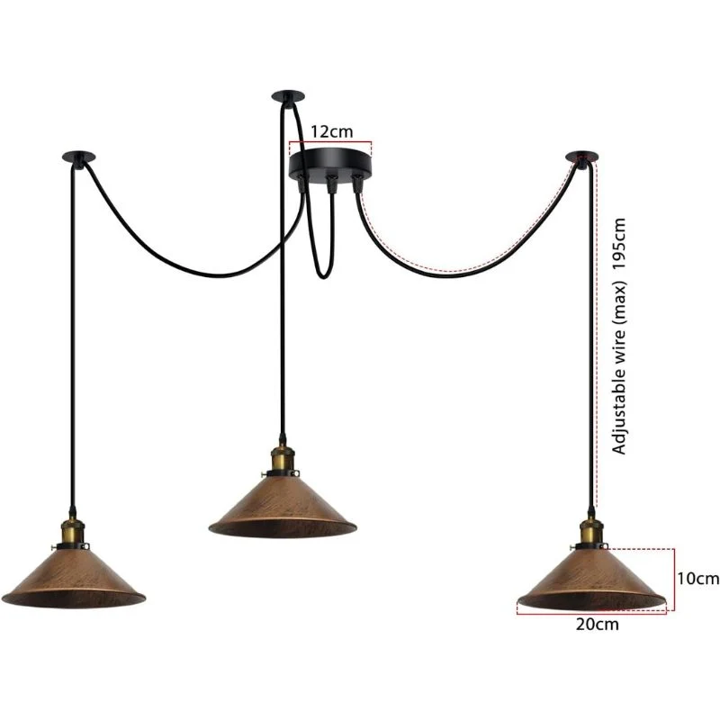 Vintage 3-armiger Kronleuchter, verstellbare Spinnenlichter ~3359