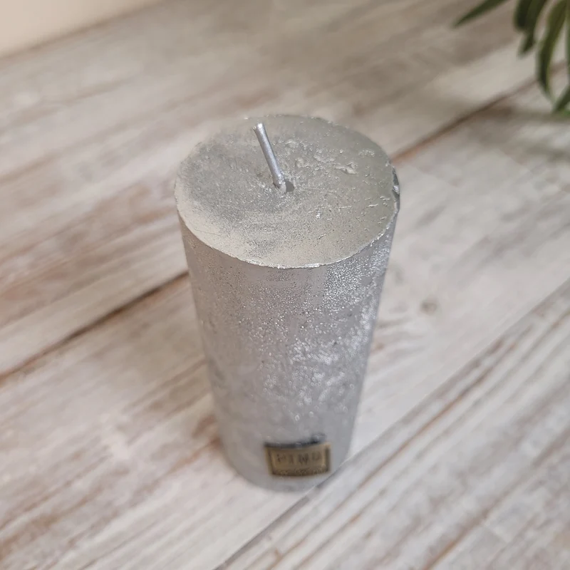 PTMD Stumpenkerze Silber Struktur Rustikal Kerze Deko 12cm