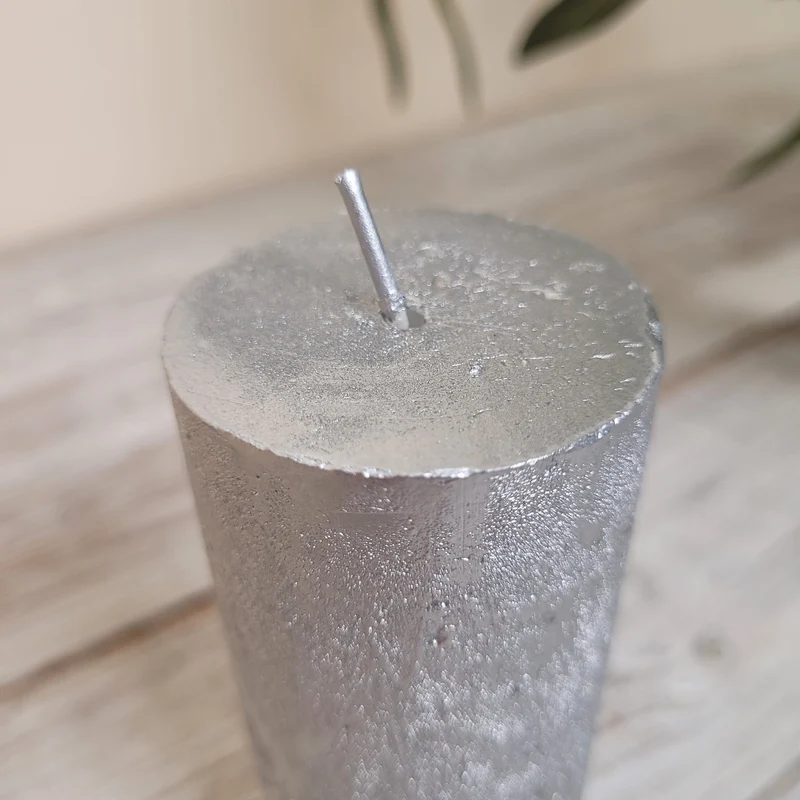 PTMD Stumpenkerze Silber Struktur Rustikal Kerze Deko 12cm