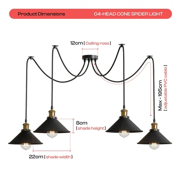 Schwarze Spinnenlampe Vintage – Industrie Pendelleuchte Auswählbar | Ø 22cm | E27 ~3308