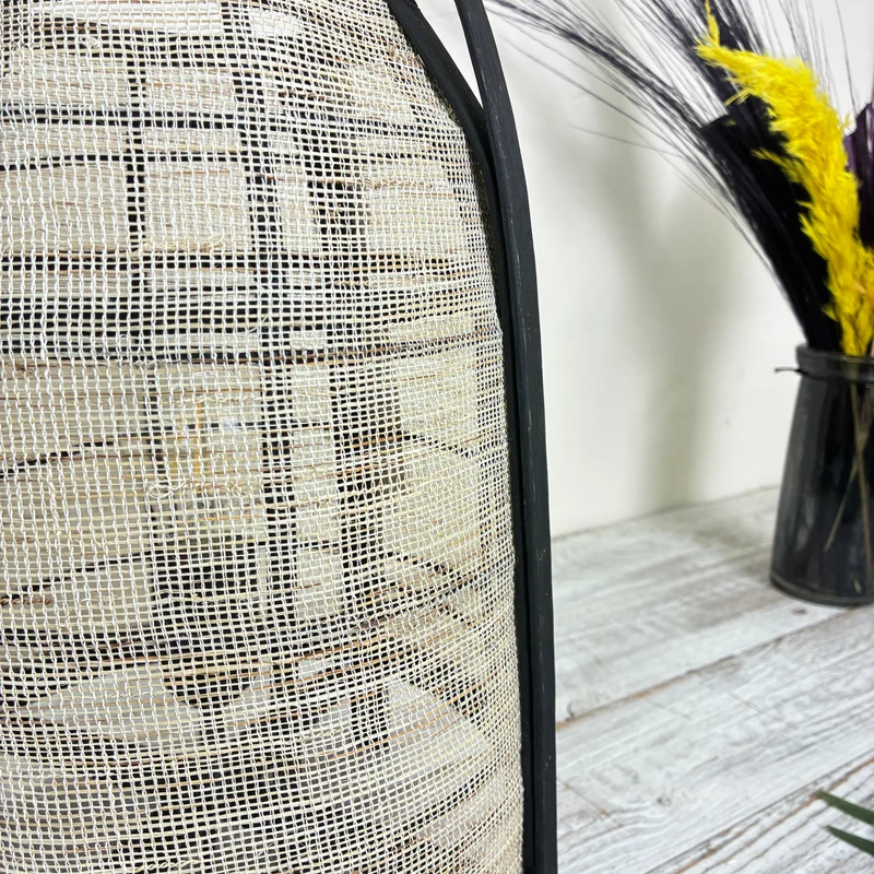 KidsDepot Tischlampe Beige Schwarz Boho Bambus Rattan Jute Natur